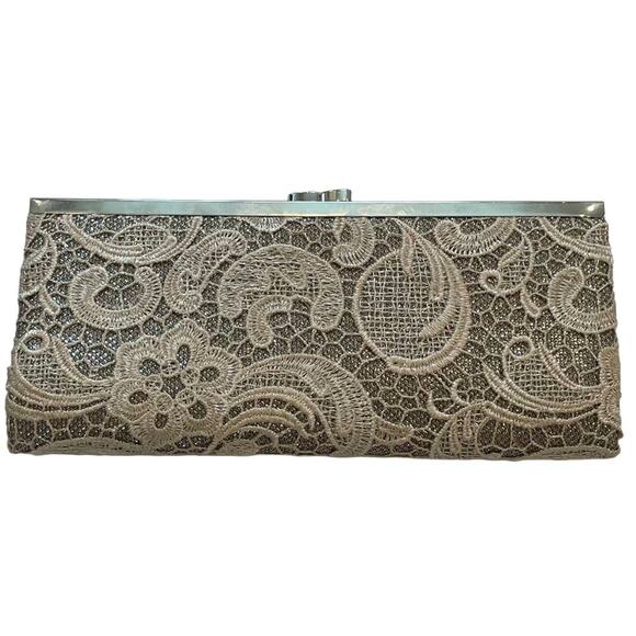 VTG Metallic, Glitter, Lace, Silver/Gray Evening Clutch/Bag/Purse - Picture 1 of 9